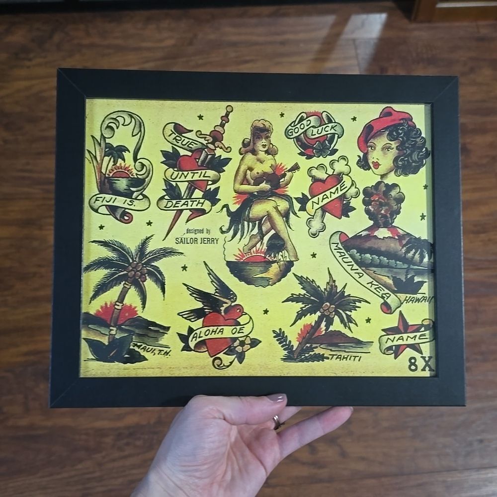 NWT, Framed American Traditional Tattoo Style Flash Art Print